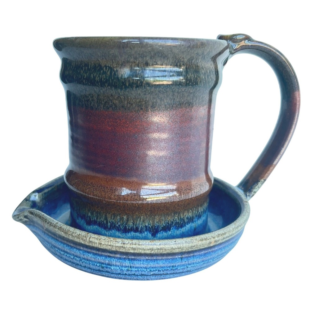 Nedra Studio Pottery Fat Separator Blue Red Glazed Stoneware